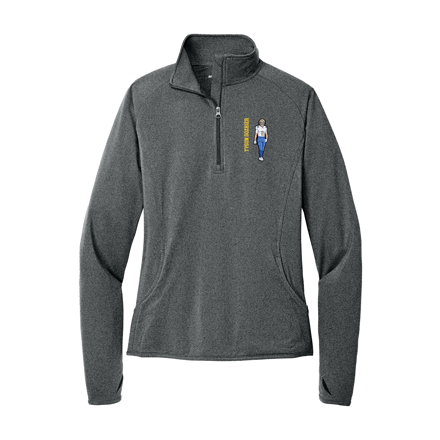 Women's Q-Zip Pullover — Name Vertical in Grey