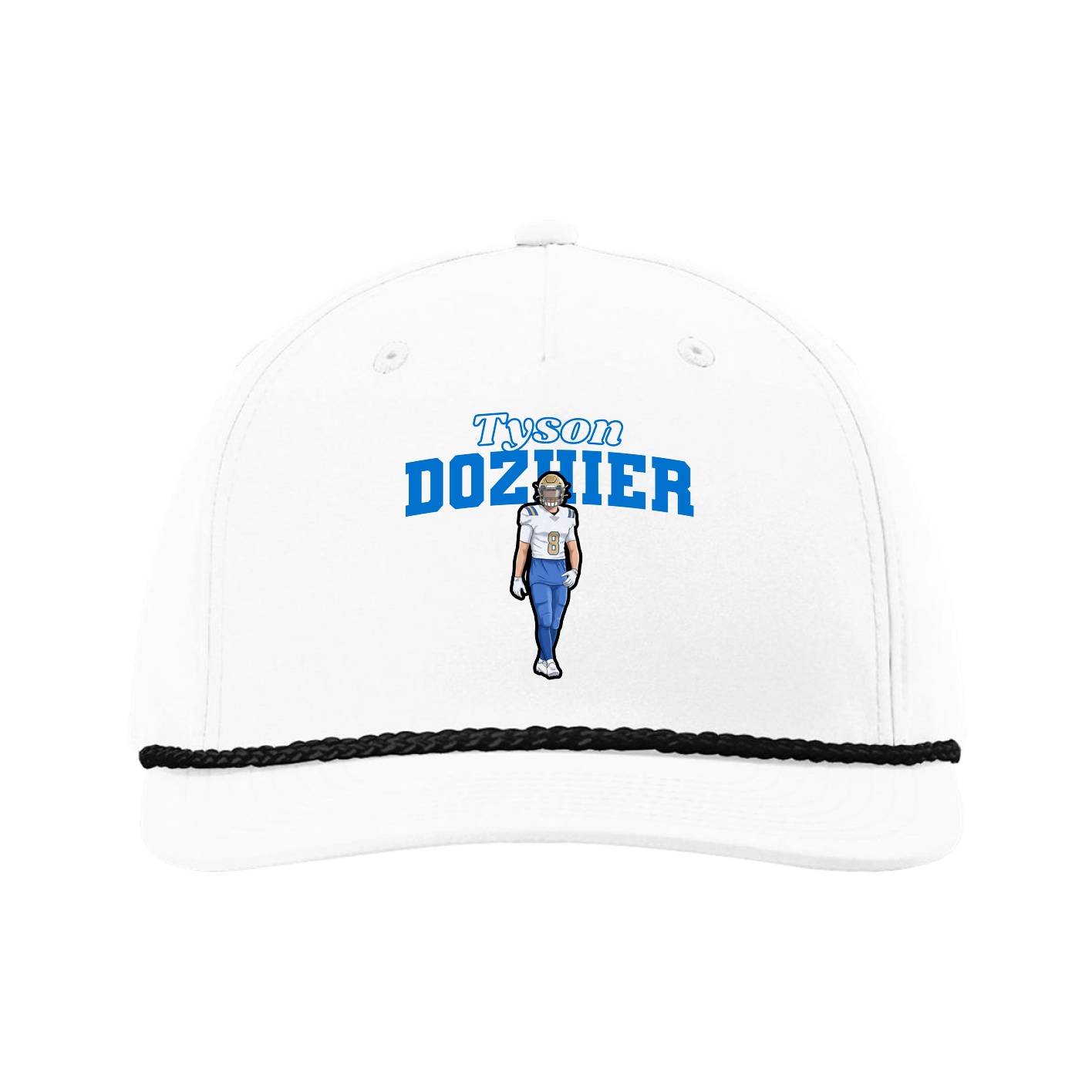 Five-Panel Classic Rope Cap — Name Arch in White