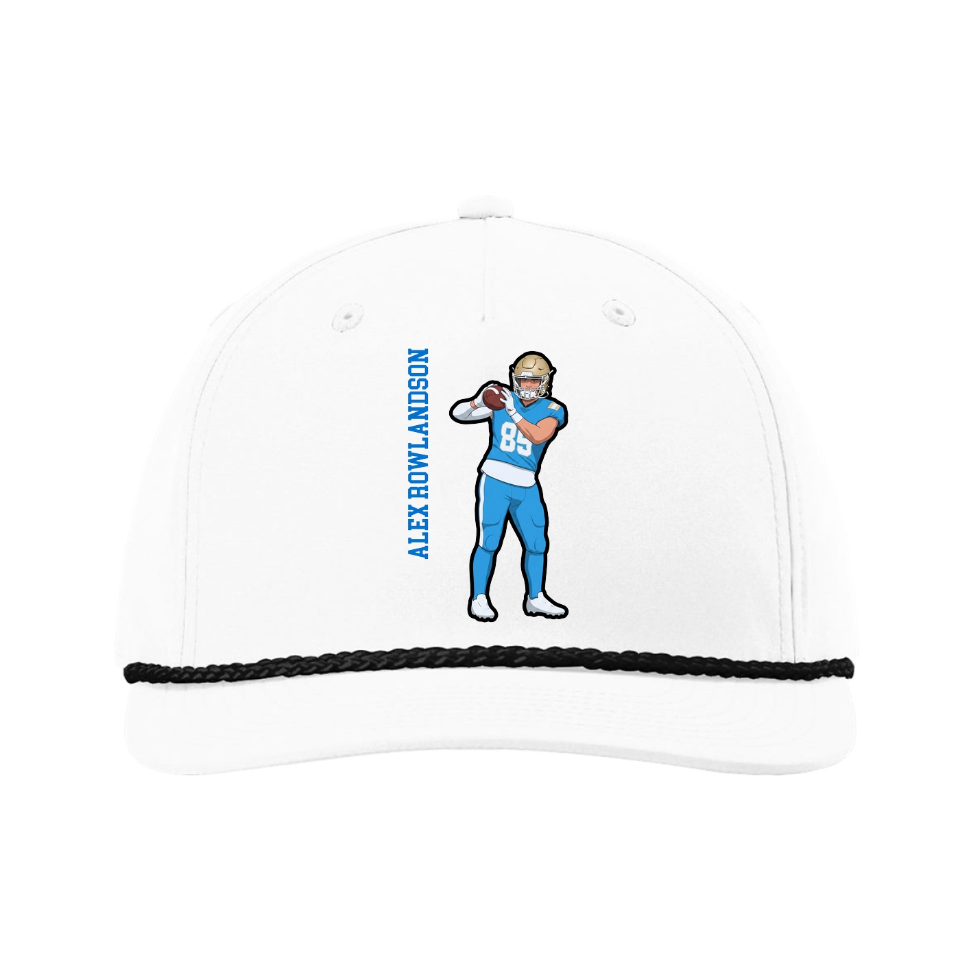Five-Panel Classic Rope Cap — Name Vertical in White
