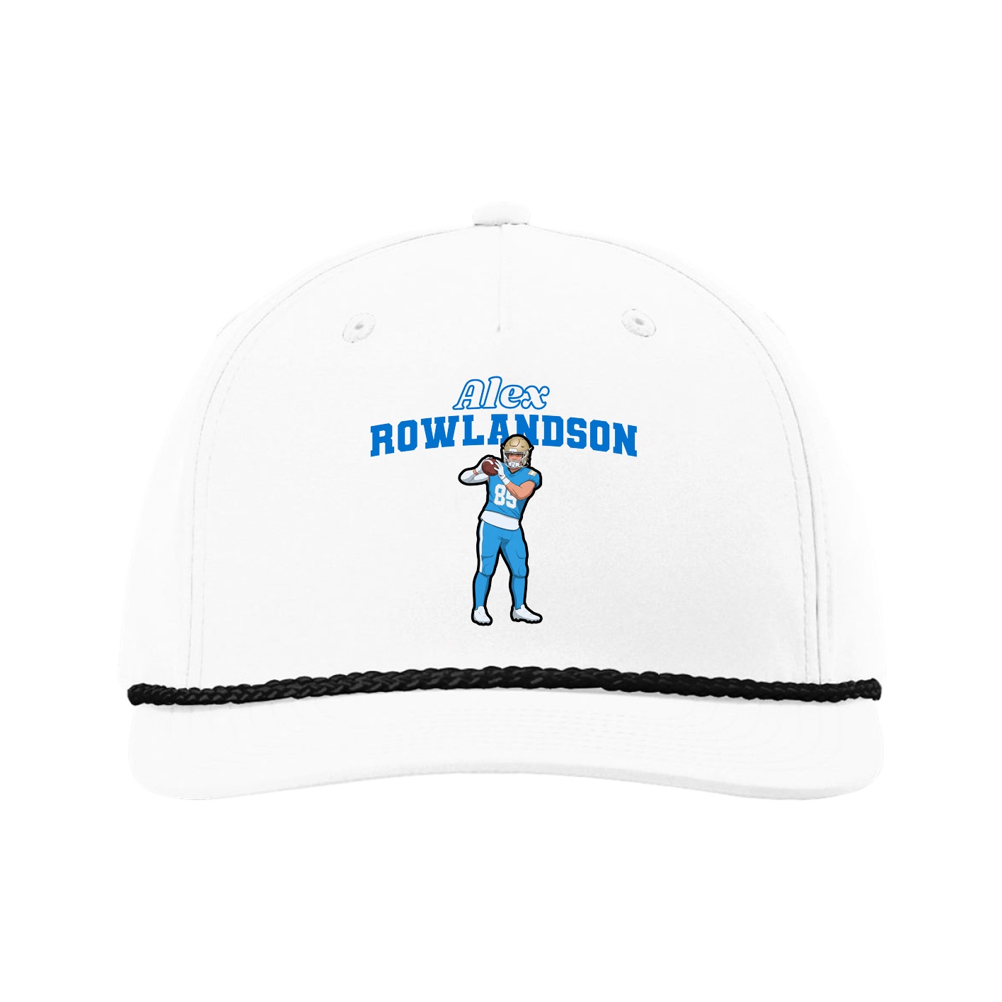 Five-Panel Classic Rope Cap — Name Arch in White