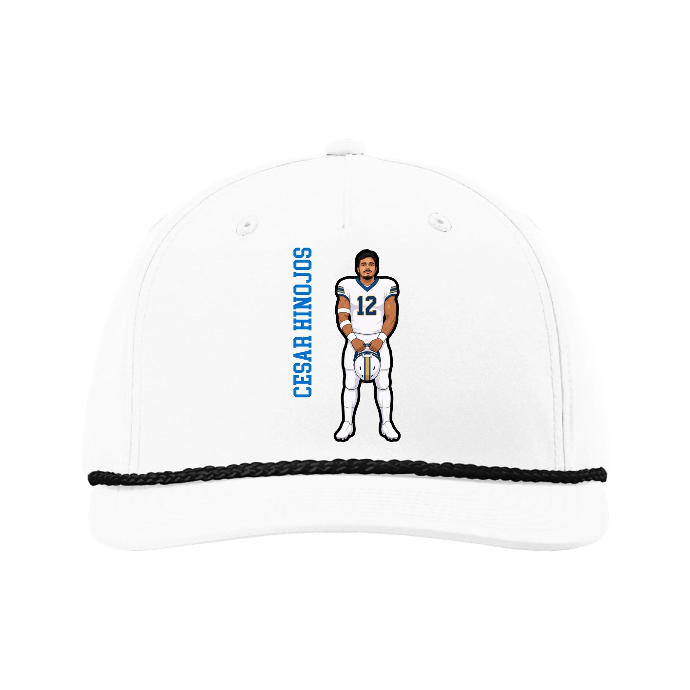 Five-Panel Classic Rope Cap — Name Vertical in White