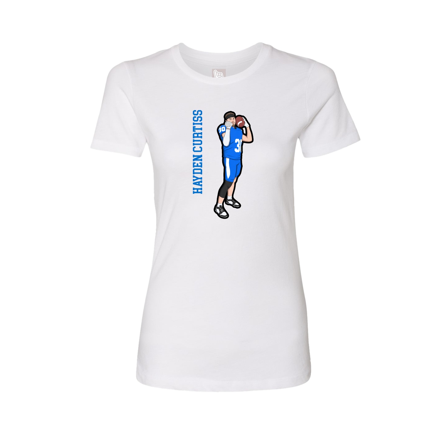 Fitted Women's Tee — Name Vertical in White