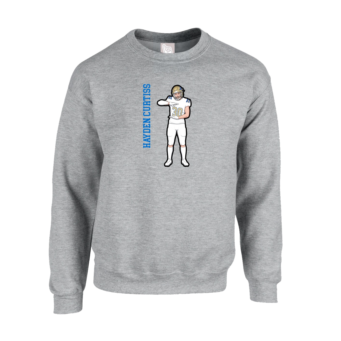 Fleece Crew — Name Vertical in Grey