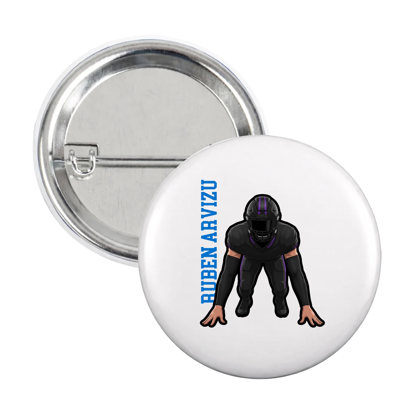 Game Day Button — Name Vertical in White