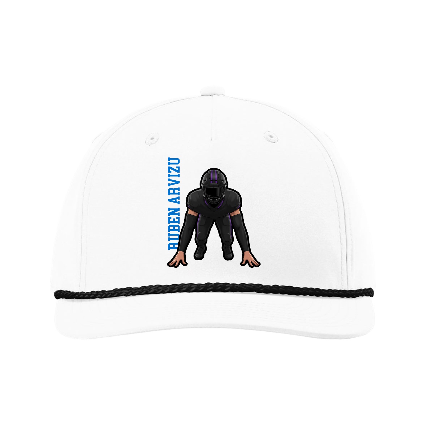 Five-Panel Classic Rope Cap — Name Vertical in White