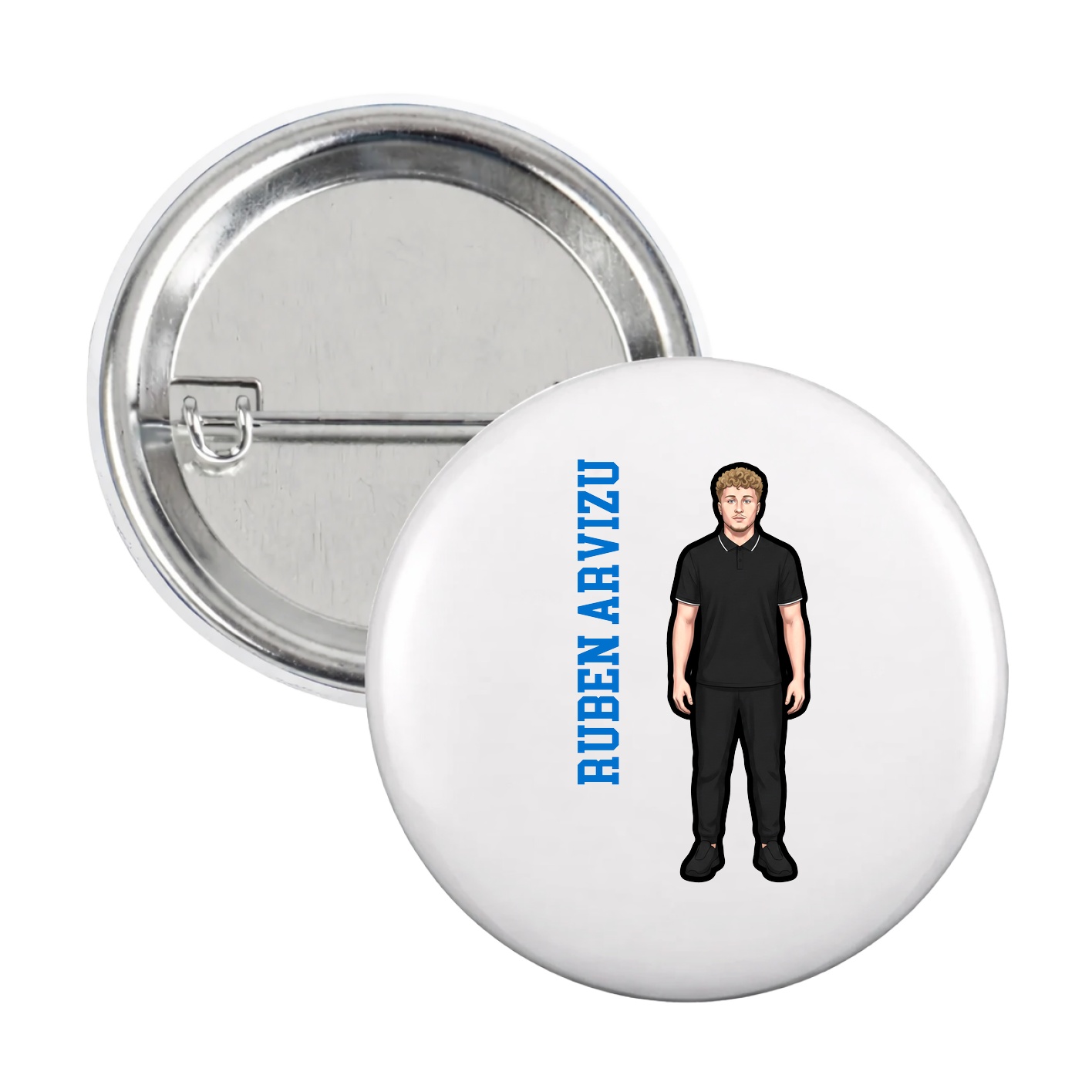Game Day Button — Name Vertical in White
