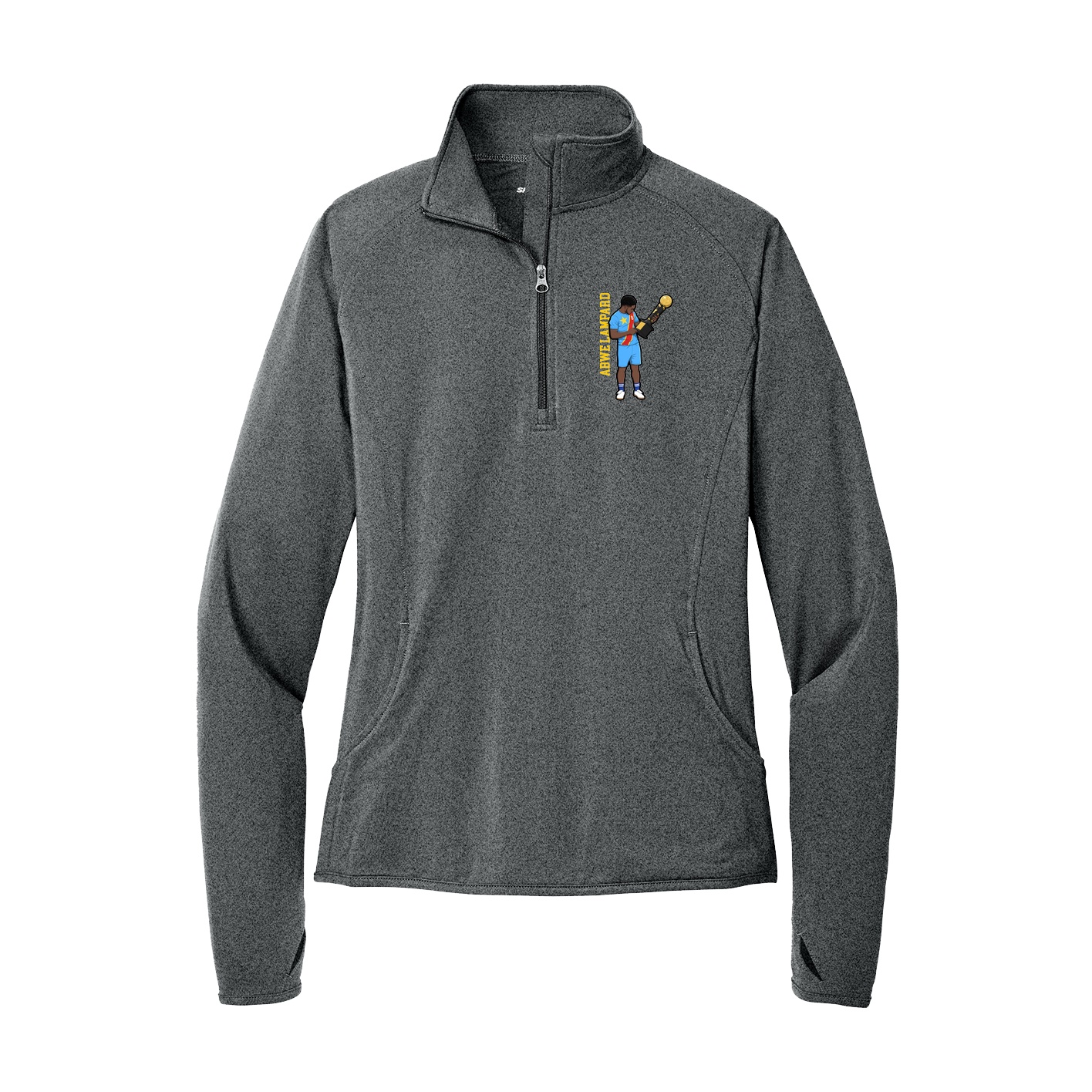 Women's Q-Zip Pullover — Name Vertical in Grey