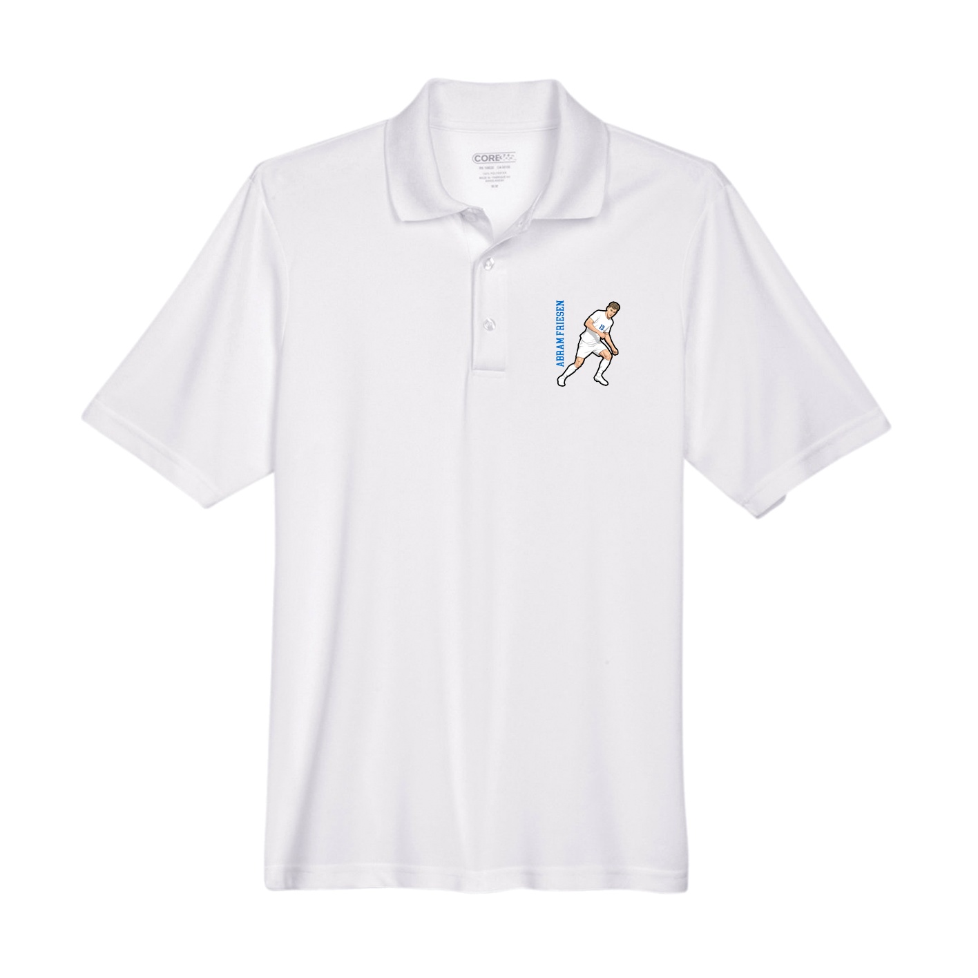 Performance Polo — Name Vertical in White