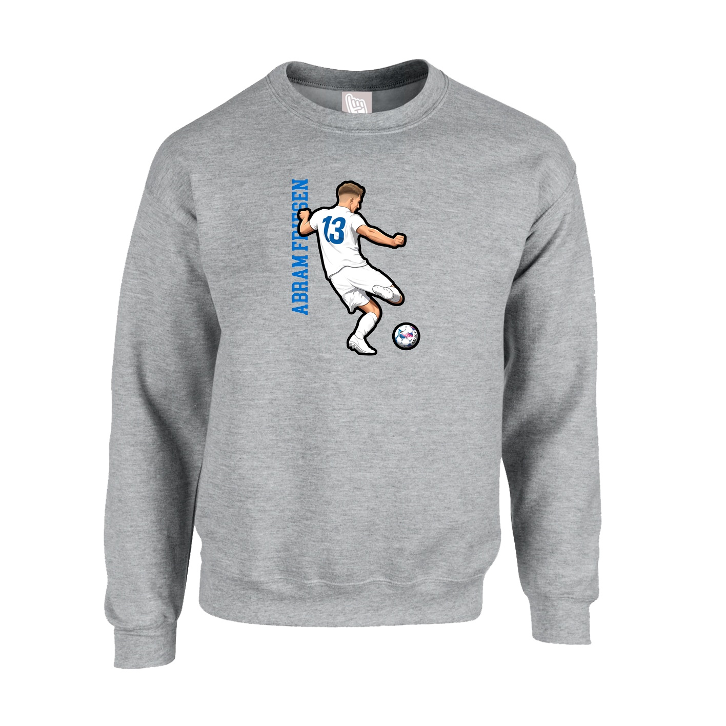 Fleece Crew — Name Vertical in Grey