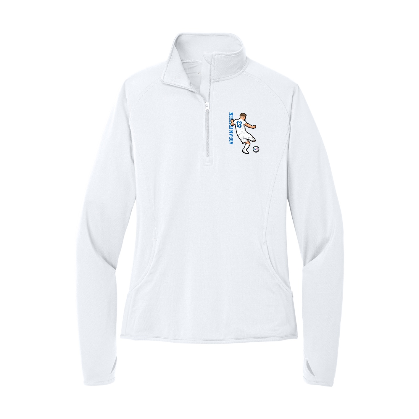 Women's Q-Zip Pullover — Name Vertical in White