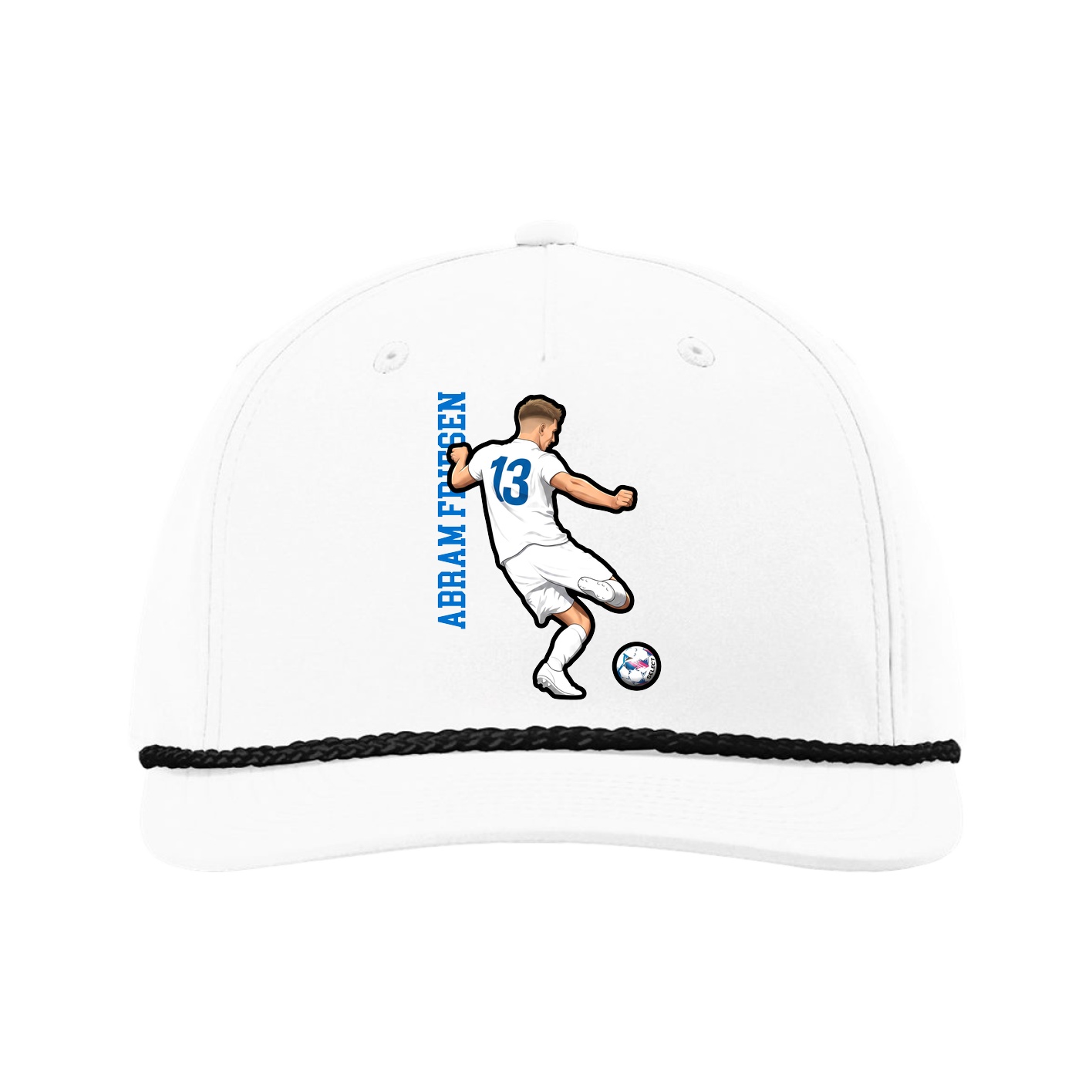 Five-Panel Classic Rope Cap — Name Vertical in White