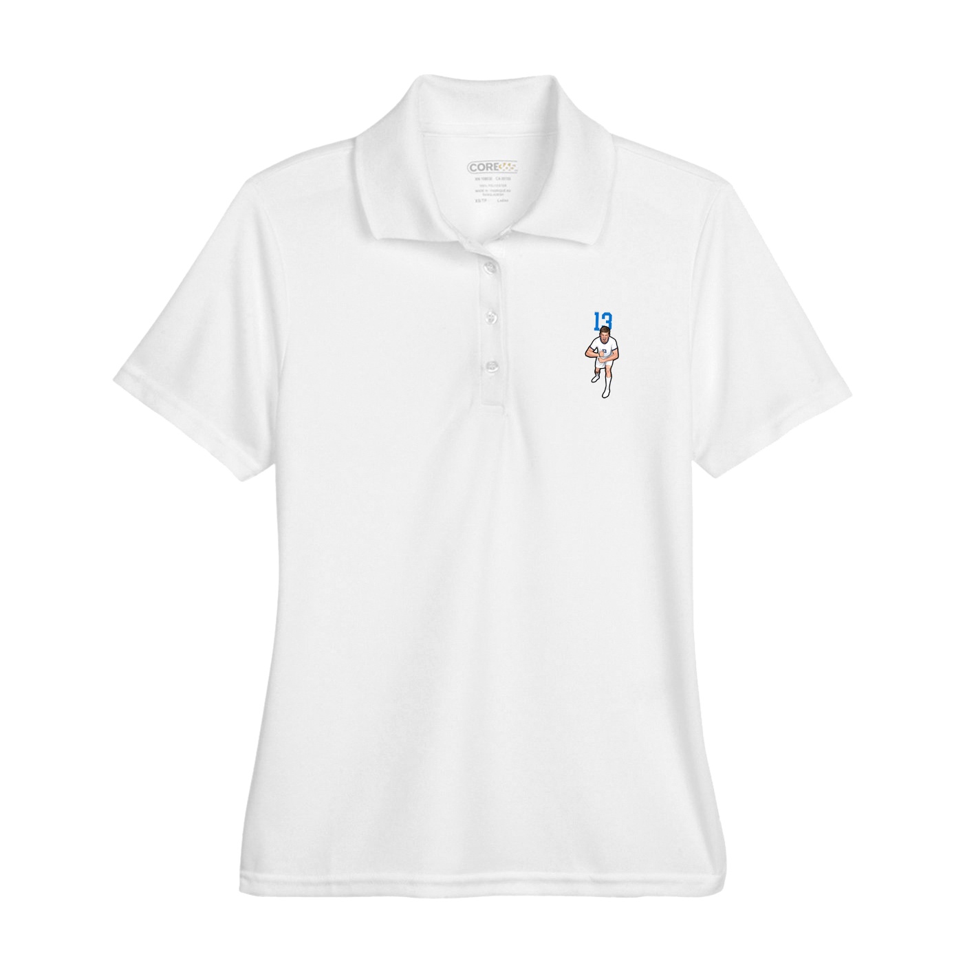 Womens Performance Polo — Number Top in White