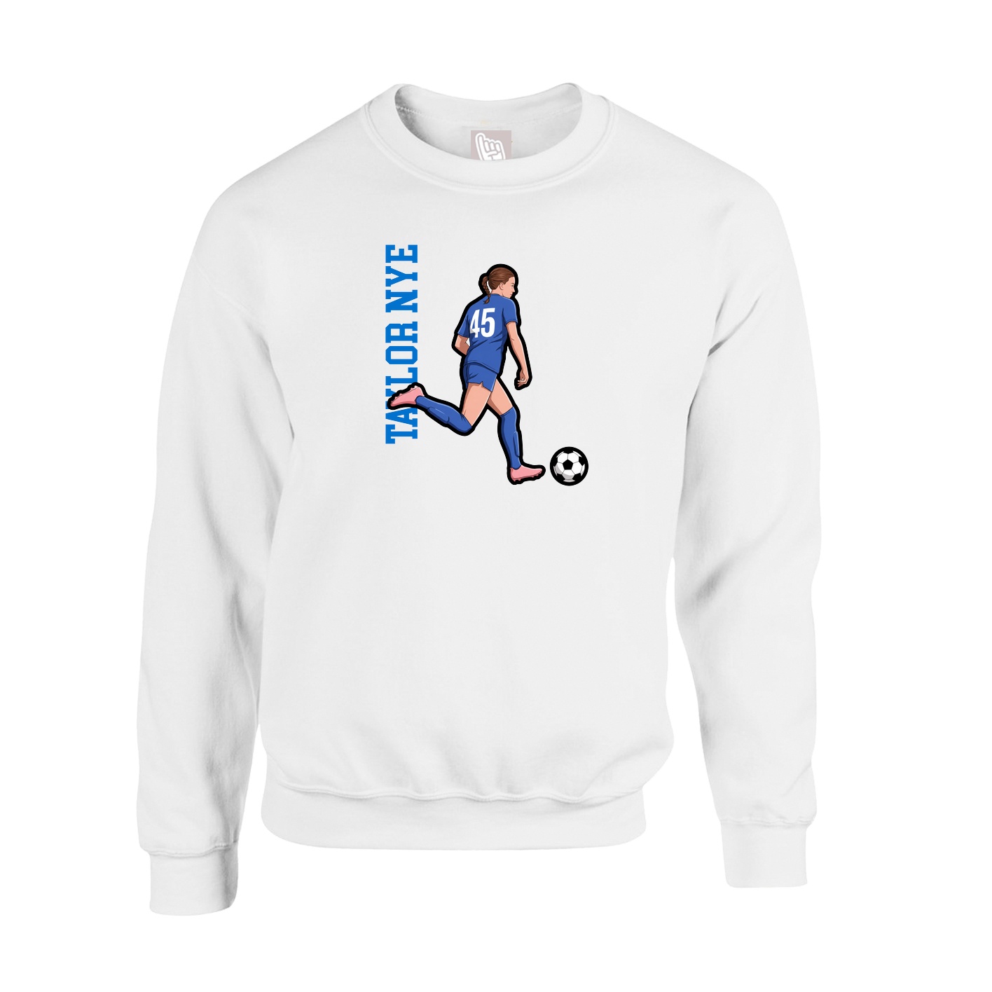 Fleece Crew — Name Vertical in White