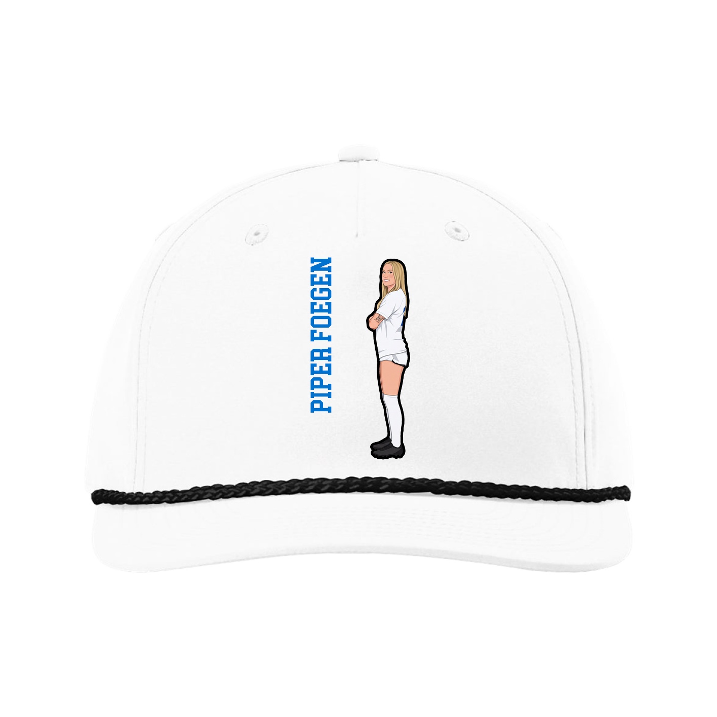 Five-Panel Classic Rope Cap — Name Vertical in White