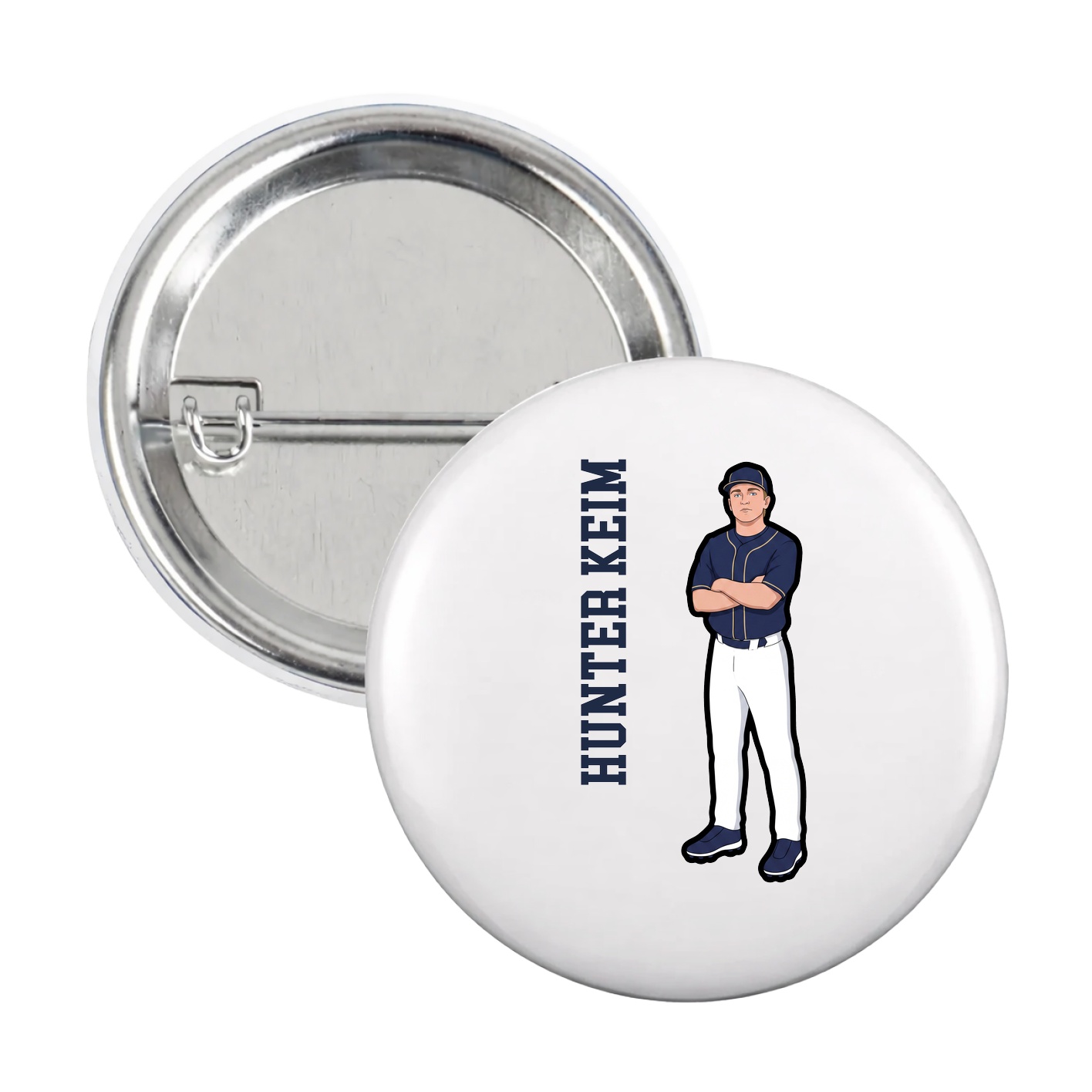 Game Day Button — Name Vertical in White
