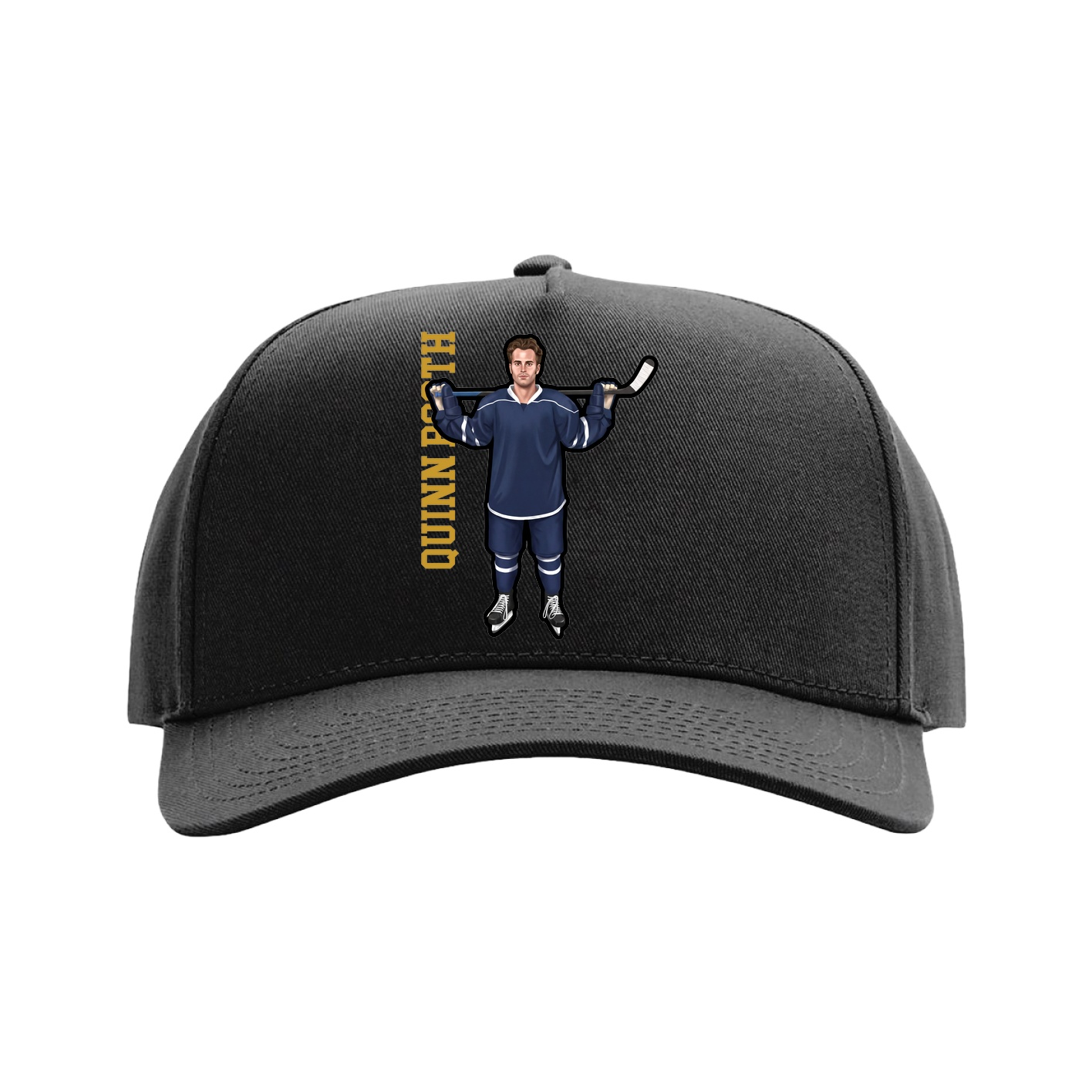 Full Fabric Five-Panel Champ Cap — Name Vertical in Black
