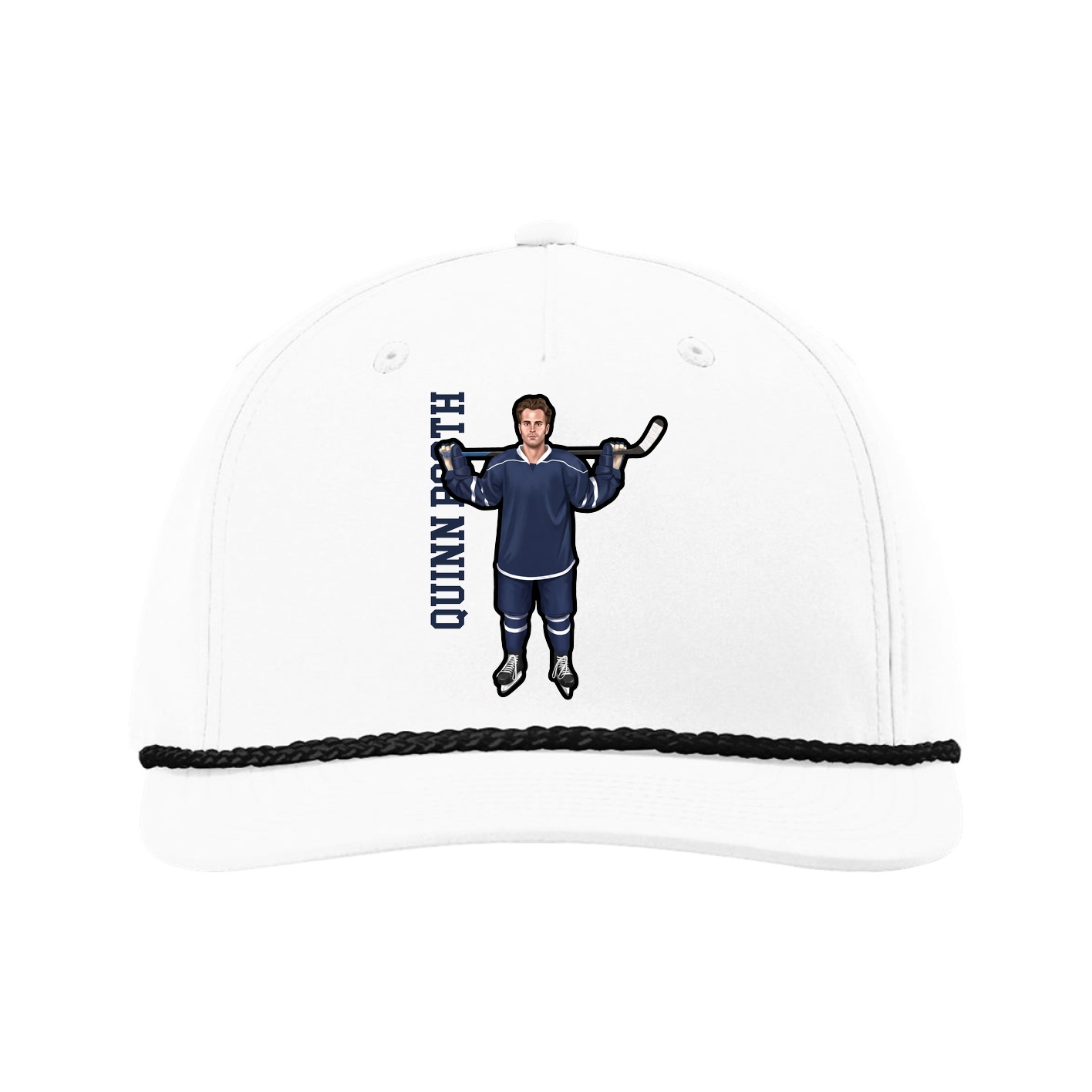Five-Panel Classic Rope Cap — Name Vertical in White