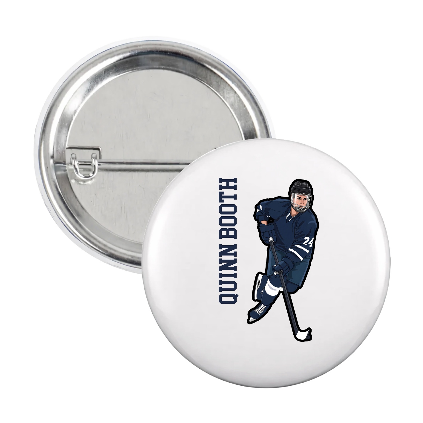 Game Day Button — Name Vertical in White
