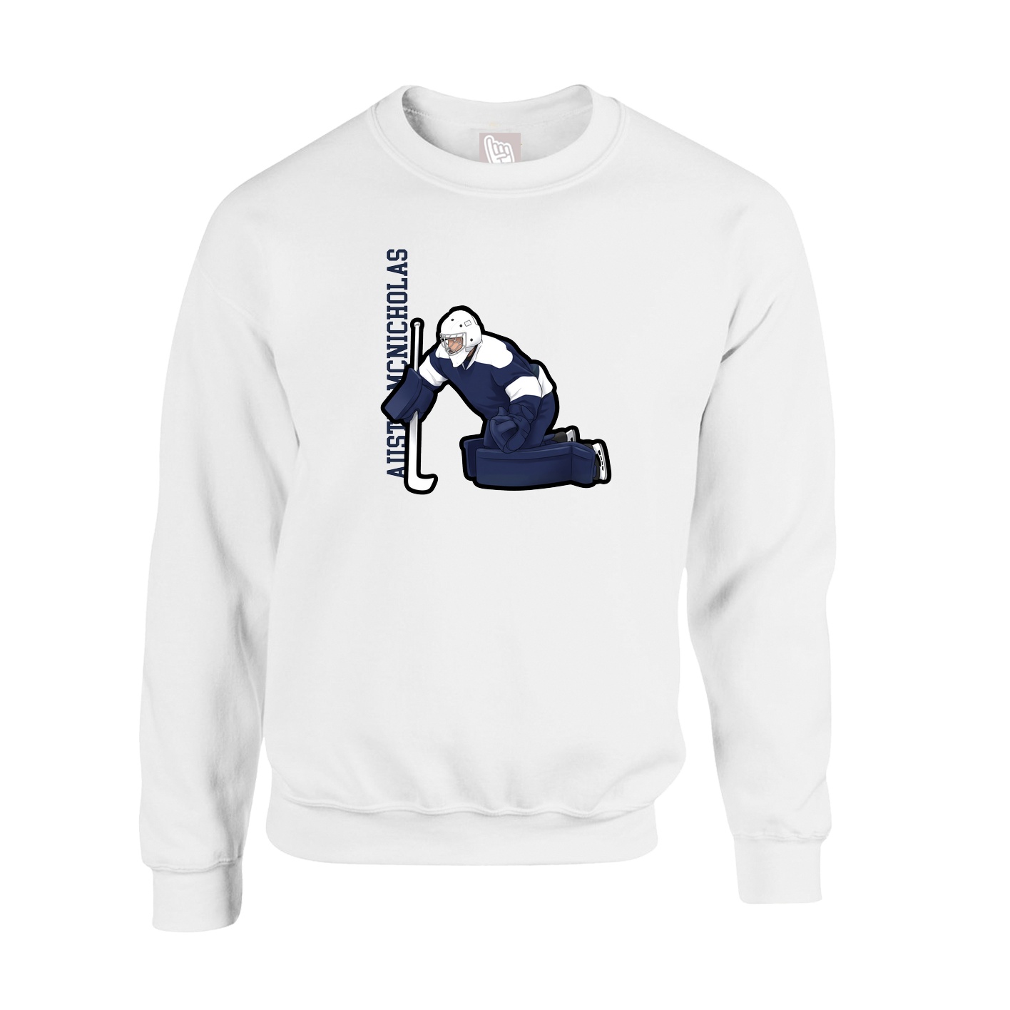 Fleece Crew — Name Vertical in White