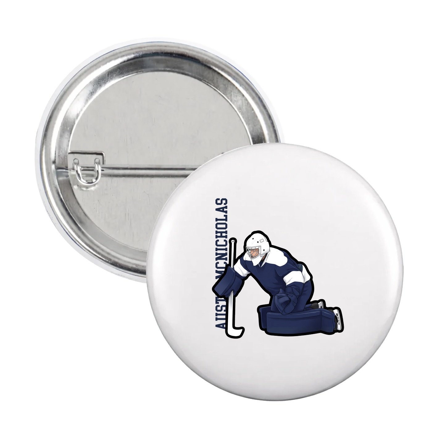 Game Day Button — Name Vertical in White