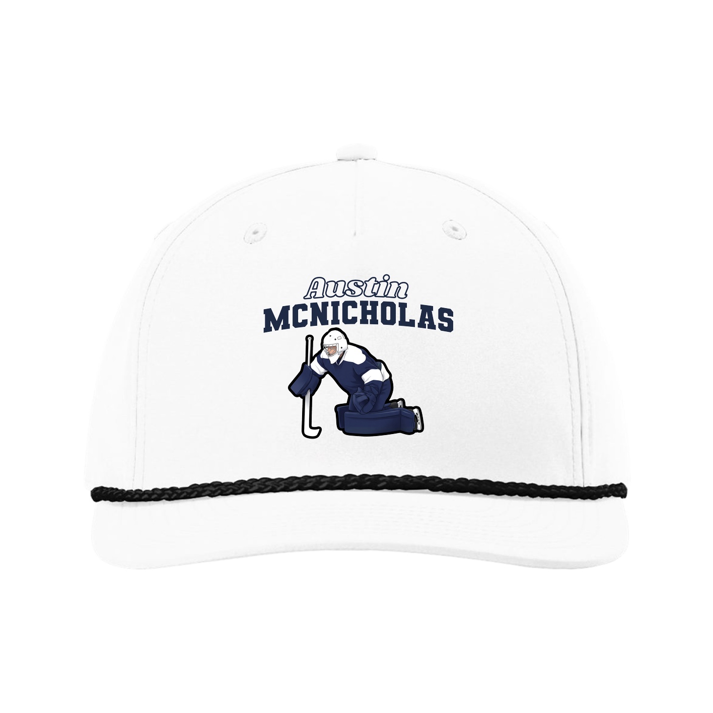 Five-Panel Classic Rope Cap — Name Arch in White