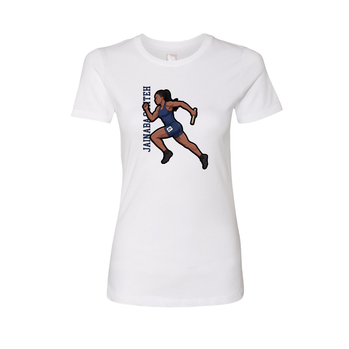 Fitted Women's Tee — Name Vertical in White