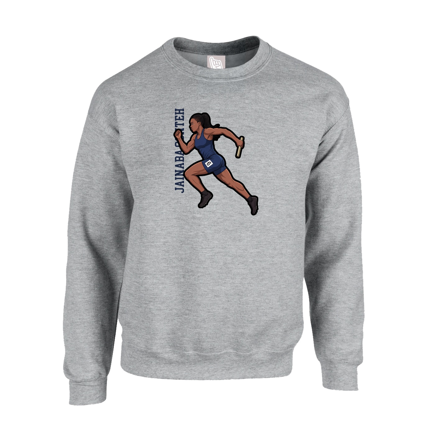 Fleece Crew — Name Vertical in Grey