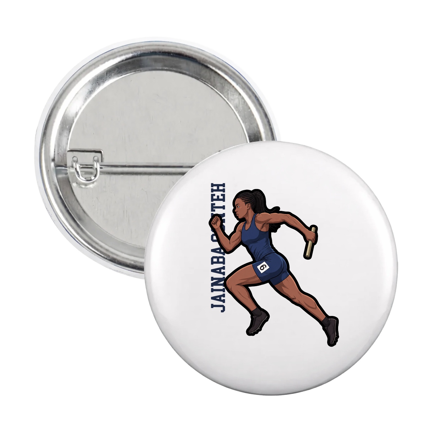 Game Day Button — Name Vertical in White