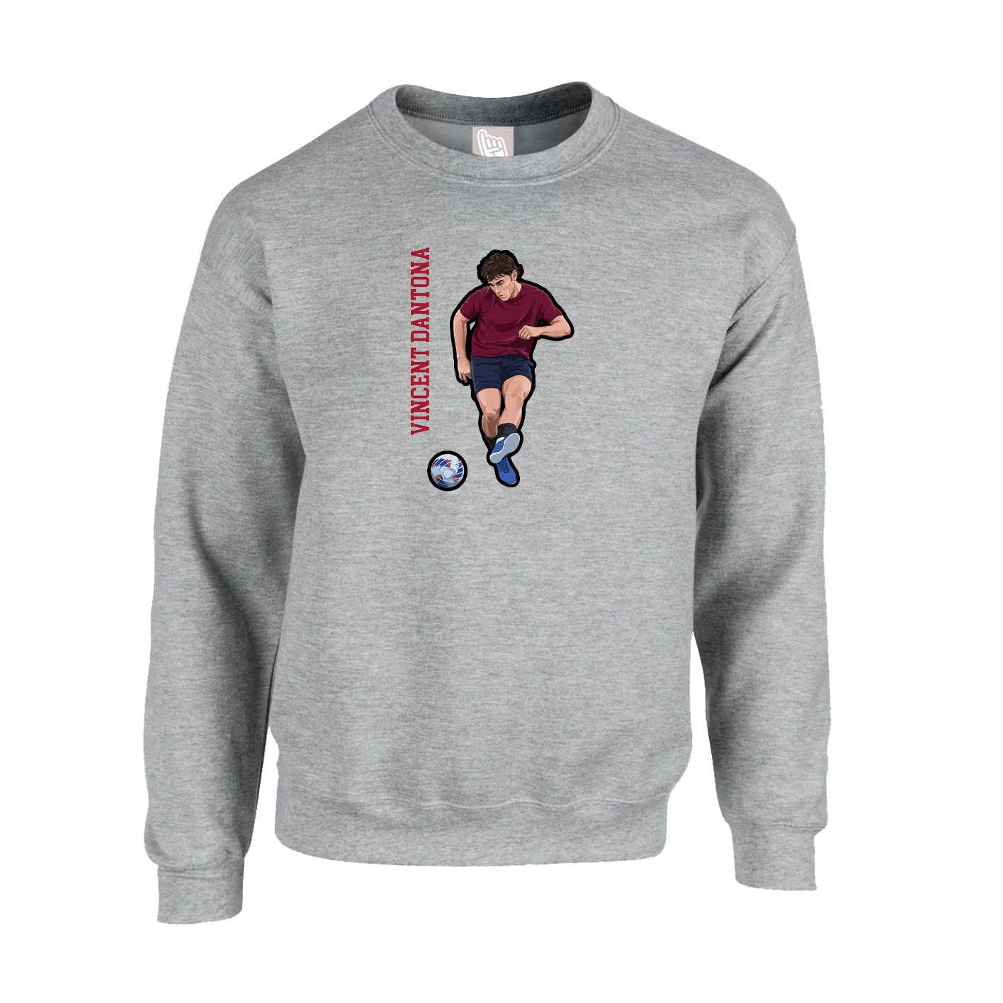 Fleece Crew — Name Vertical in Grey