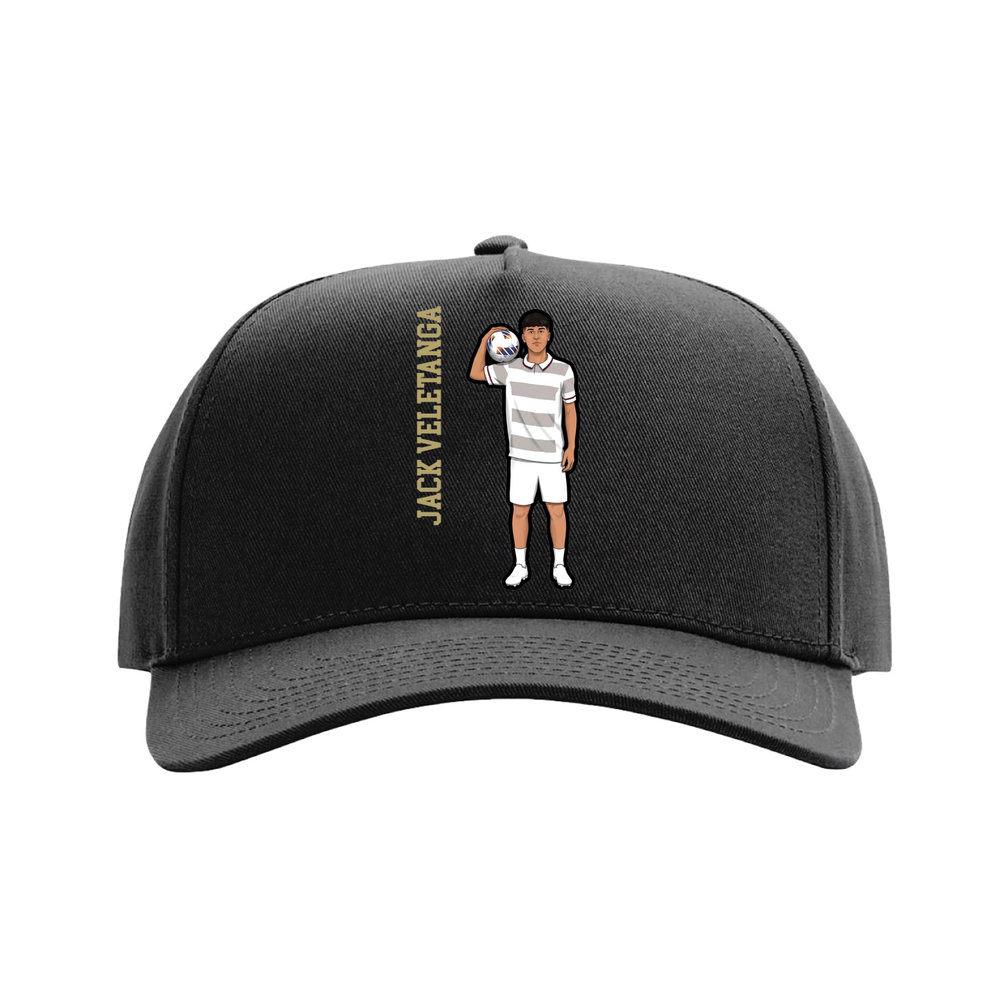 Full Fabric Five-Panel Champ Cap — Name Vertical in Black