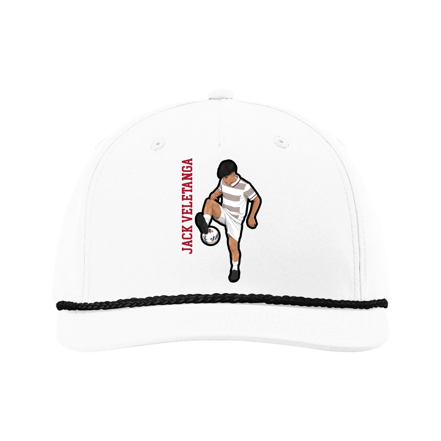 Five-Panel Classic Rope Cap — Name Vertical in White