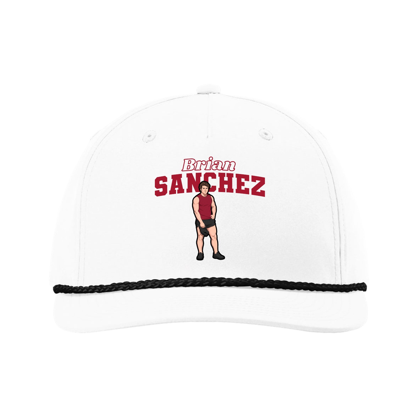 Five-Panel Classic Rope Cap — Name Arch in White