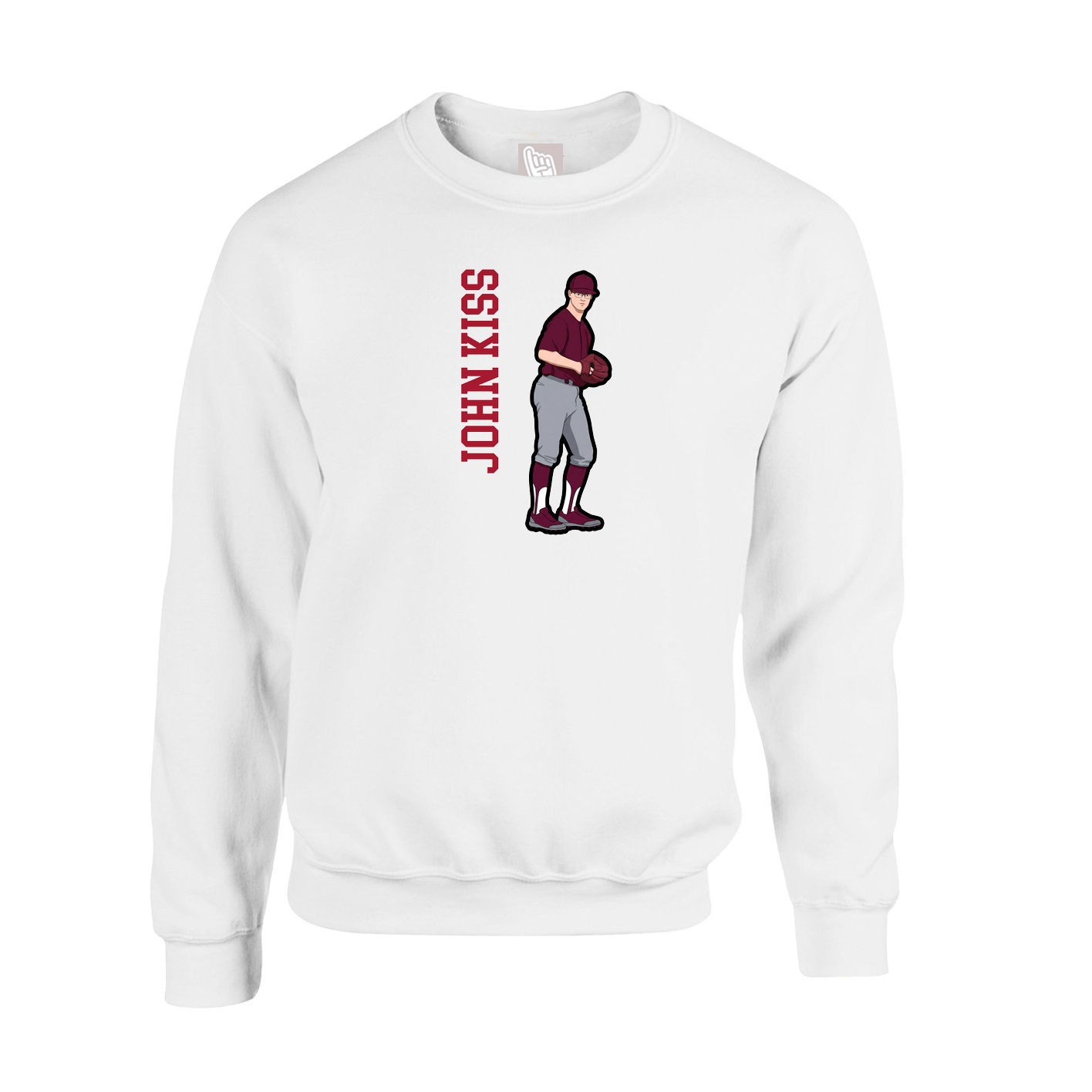 Fleece Crew — Name Vertical in White