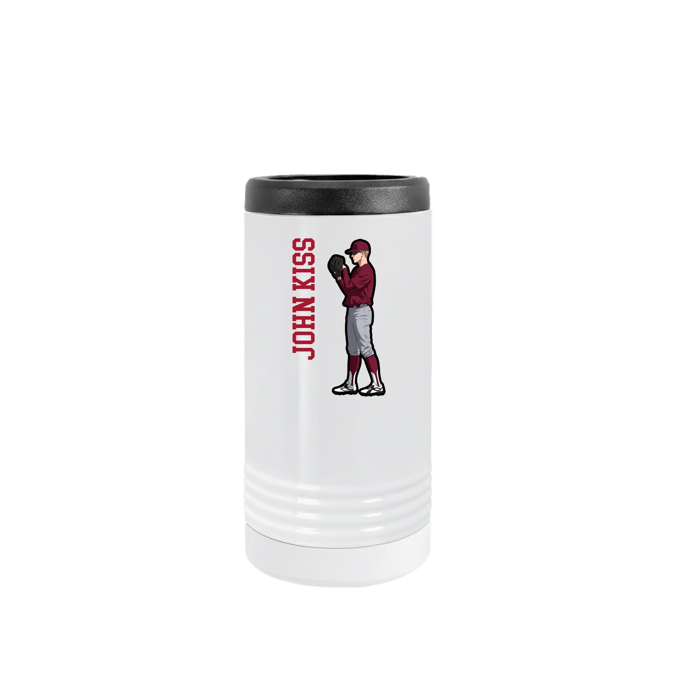 Slim Beverage Holder — Name Vertical in White