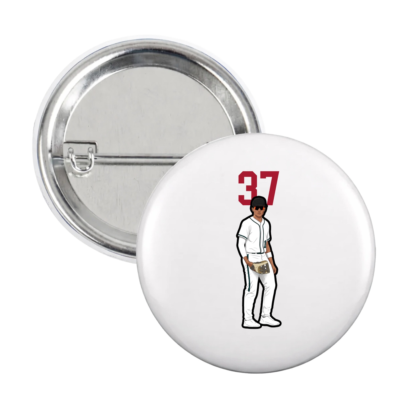 Game Day Button — Number Top in White