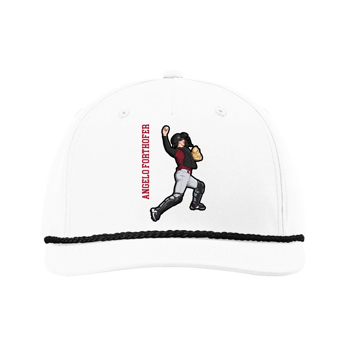 Five-Panel Classic Rope Cap — Name Vertical in White
