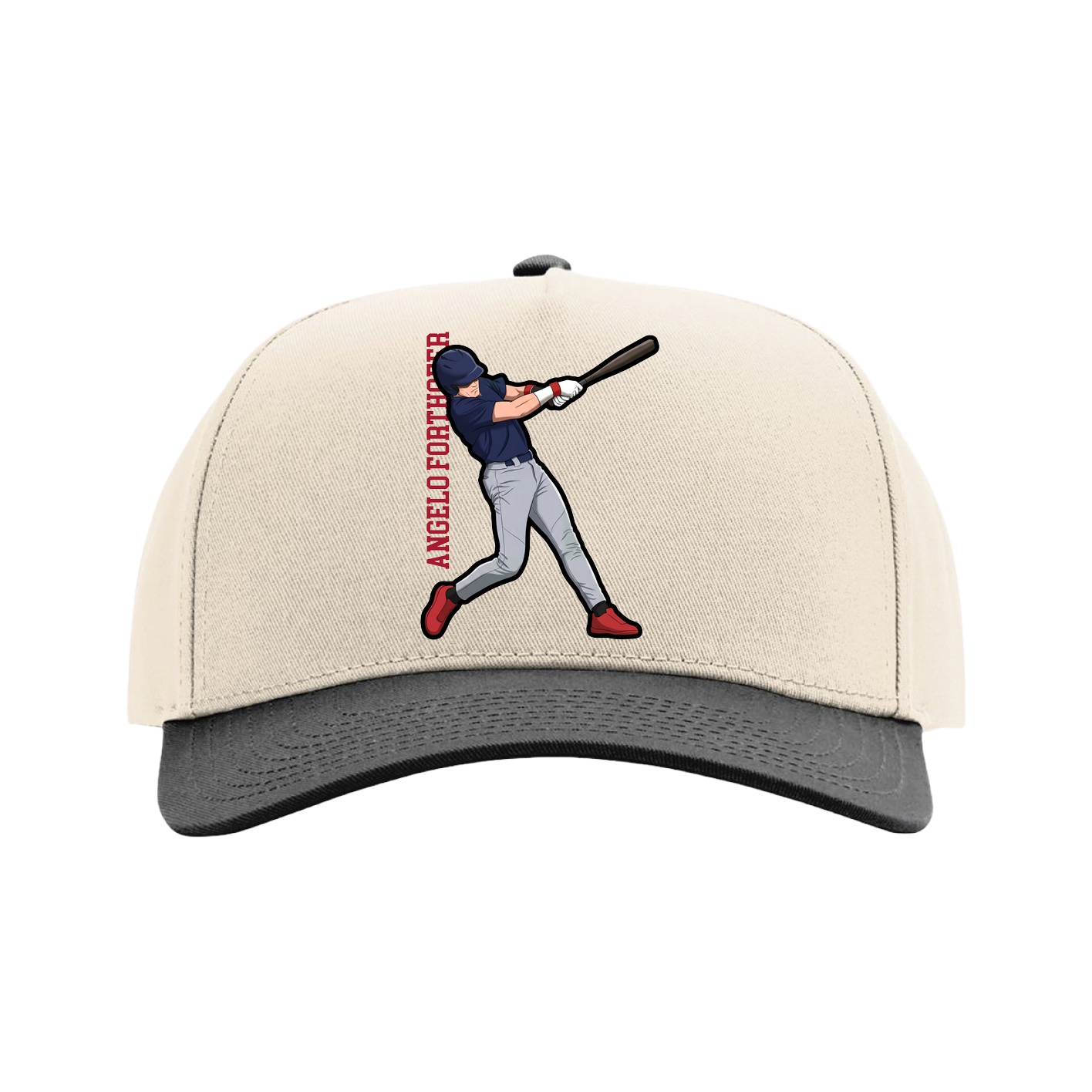 Full Fabric Five-Panel Champ Cap — Name Vertical in Cream/Black