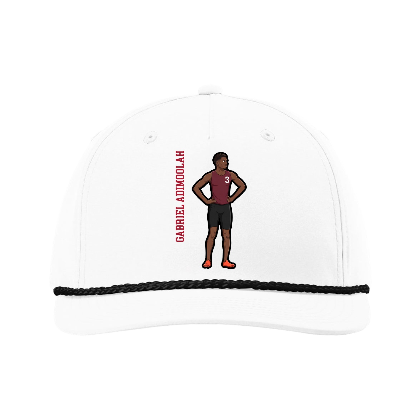 Five-Panel Classic Rope Cap — Name Vertical in White