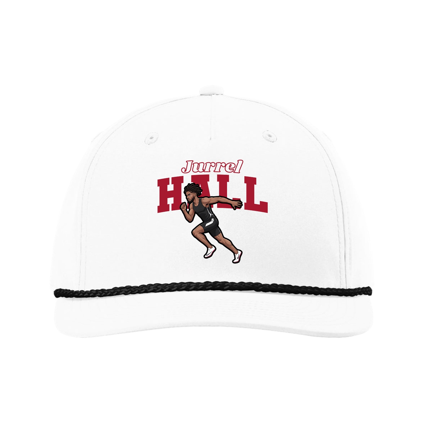 Five-Panel Classic Rope Cap — Name Arch in White