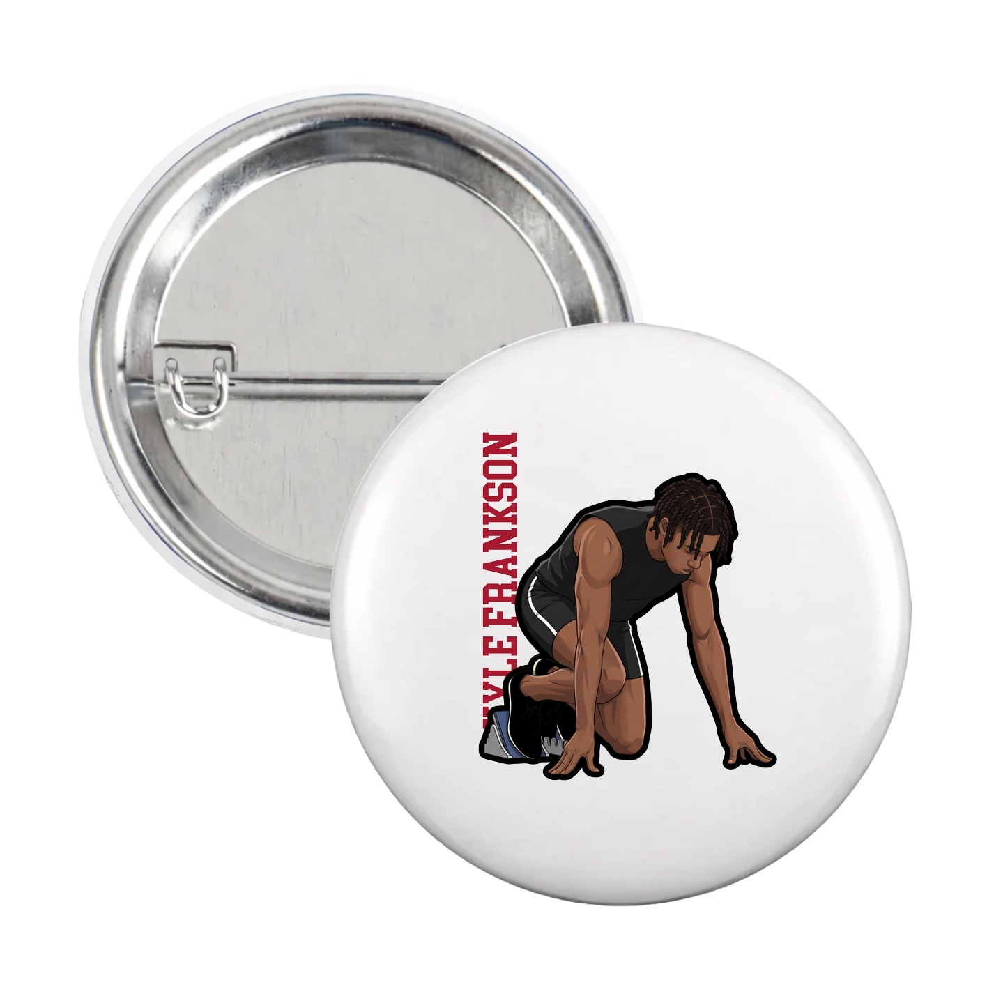 Game Day Button — Name Vertical in White