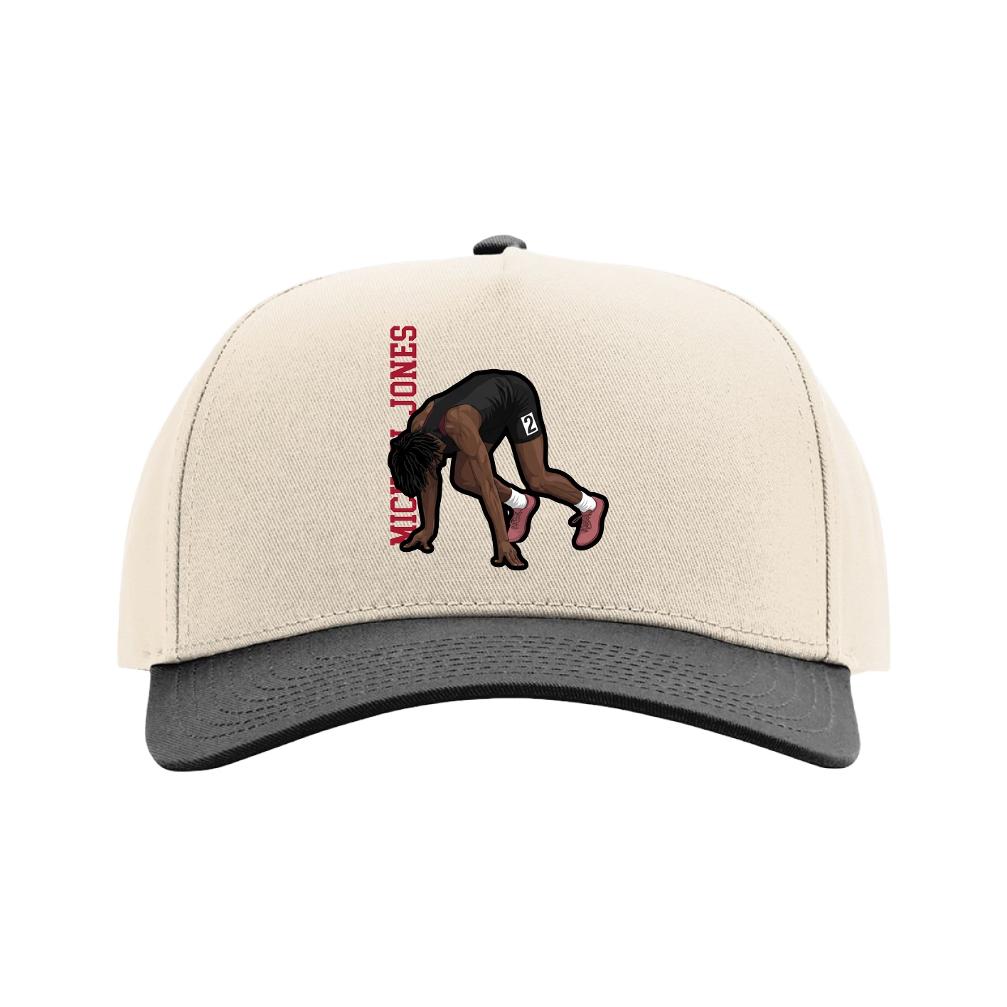 Full Fabric Five-Panel Champ Cap — Name Vertical in Cream/Black