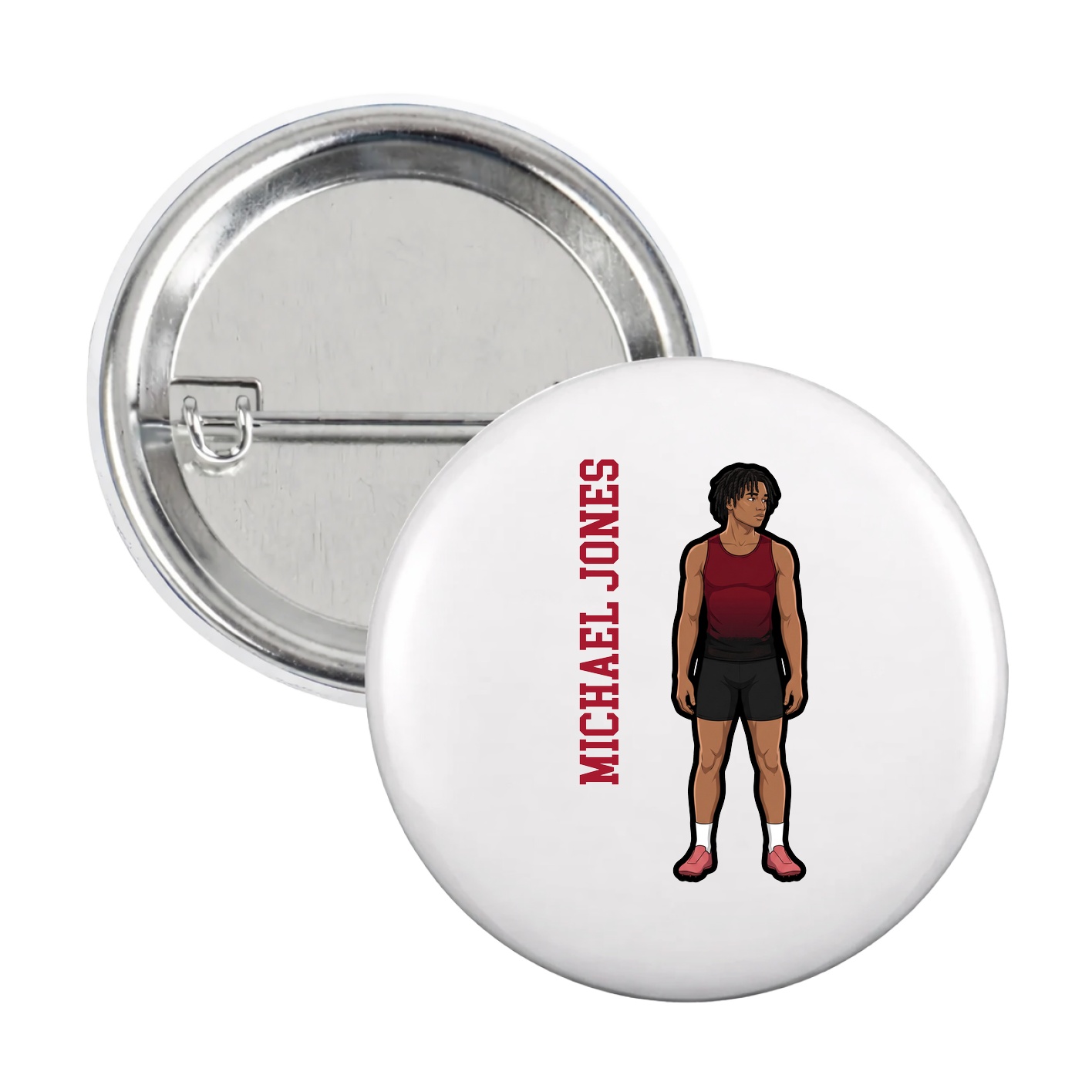 Game Day Button — Name Vertical in White