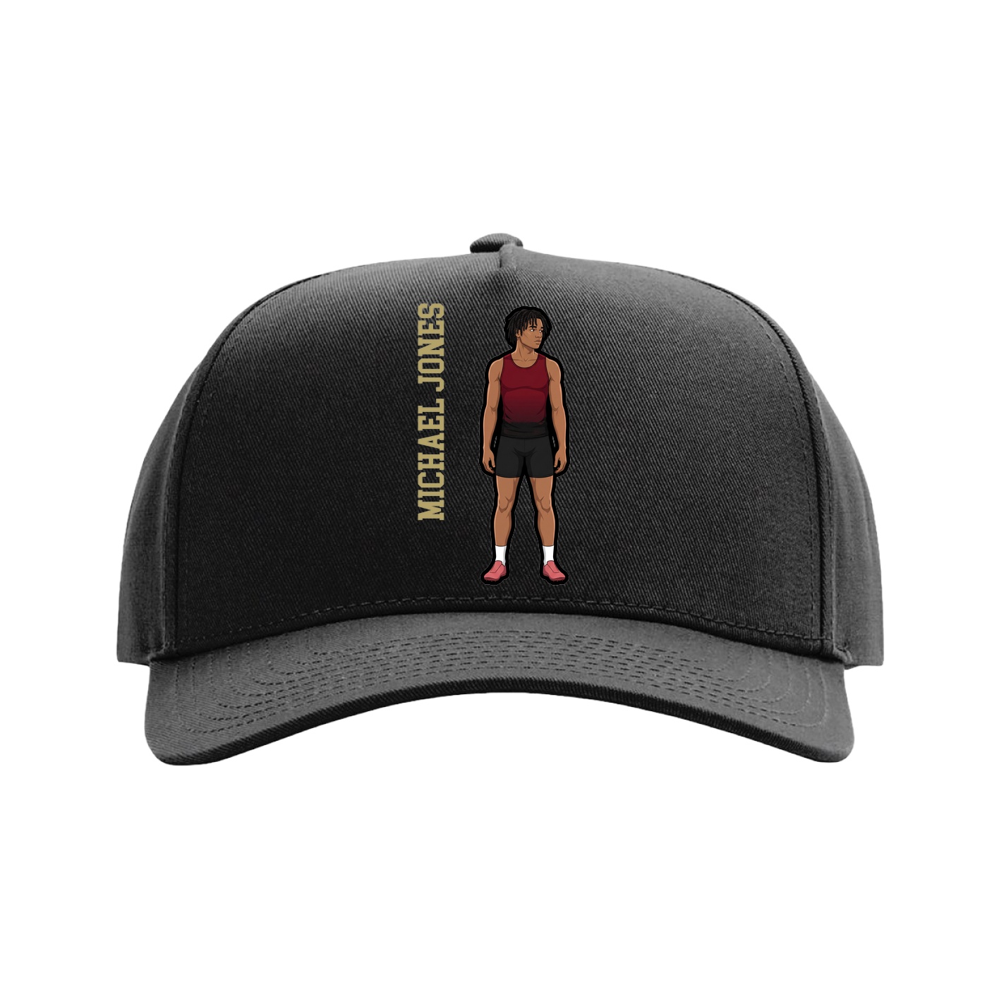 Full Fabric Five-Panel Champ Cap — Name Vertical in Black