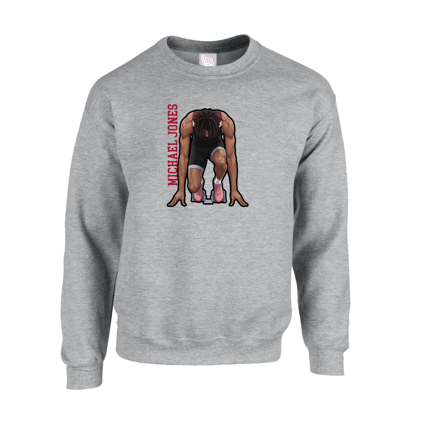 Fleece Crew — Name Vertical in Grey