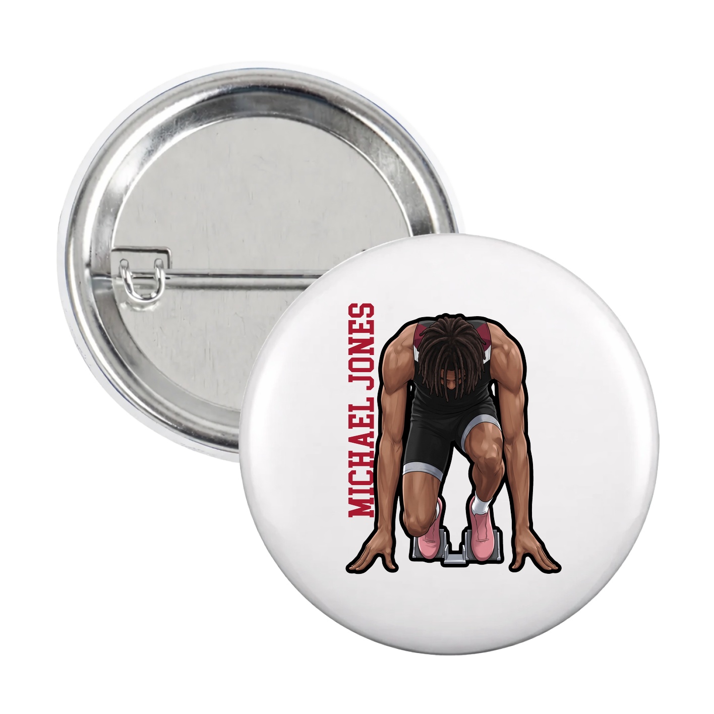 Game Day Button — Name Vertical in White