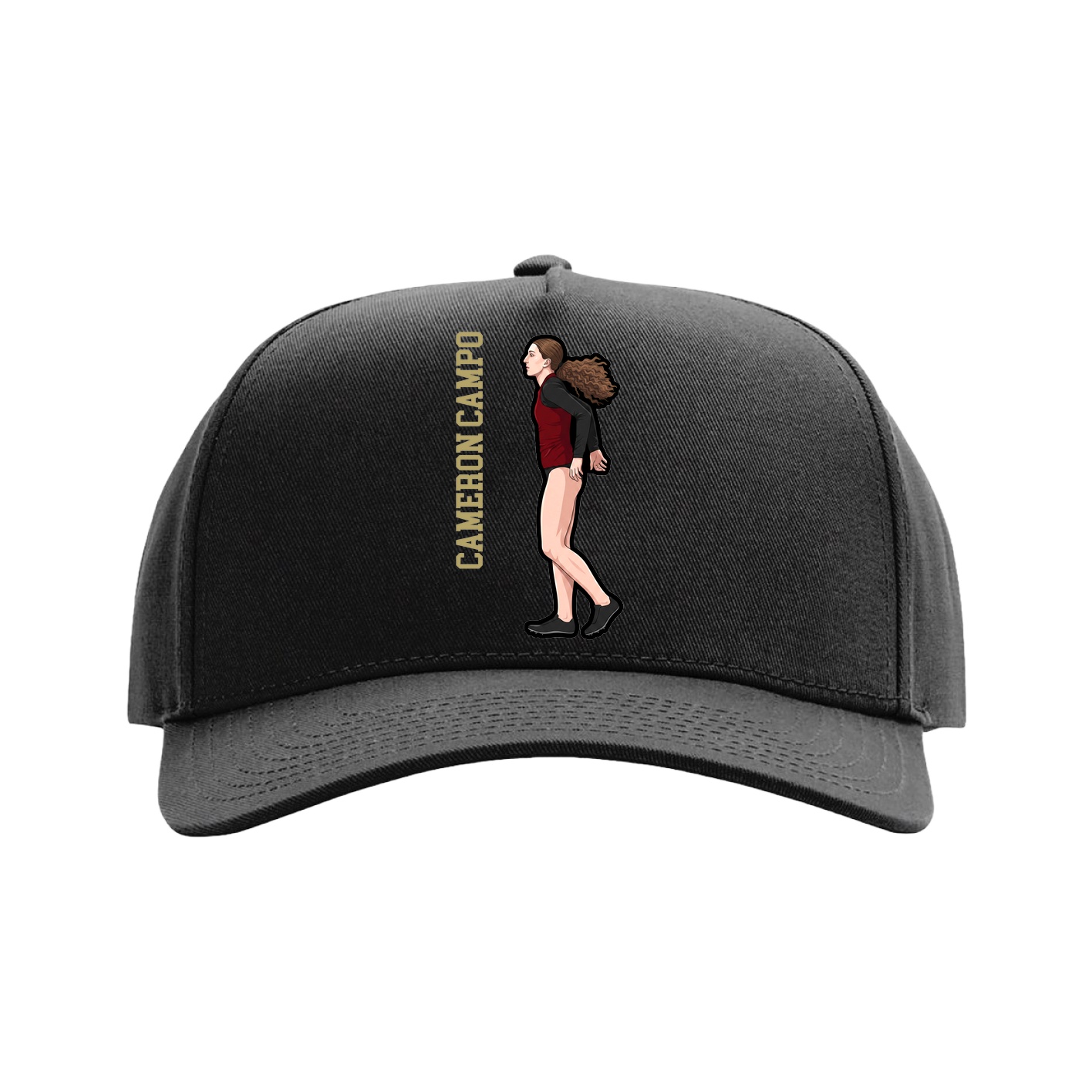 Full Fabric Five-Panel Champ Cap — Name Vertical in Black