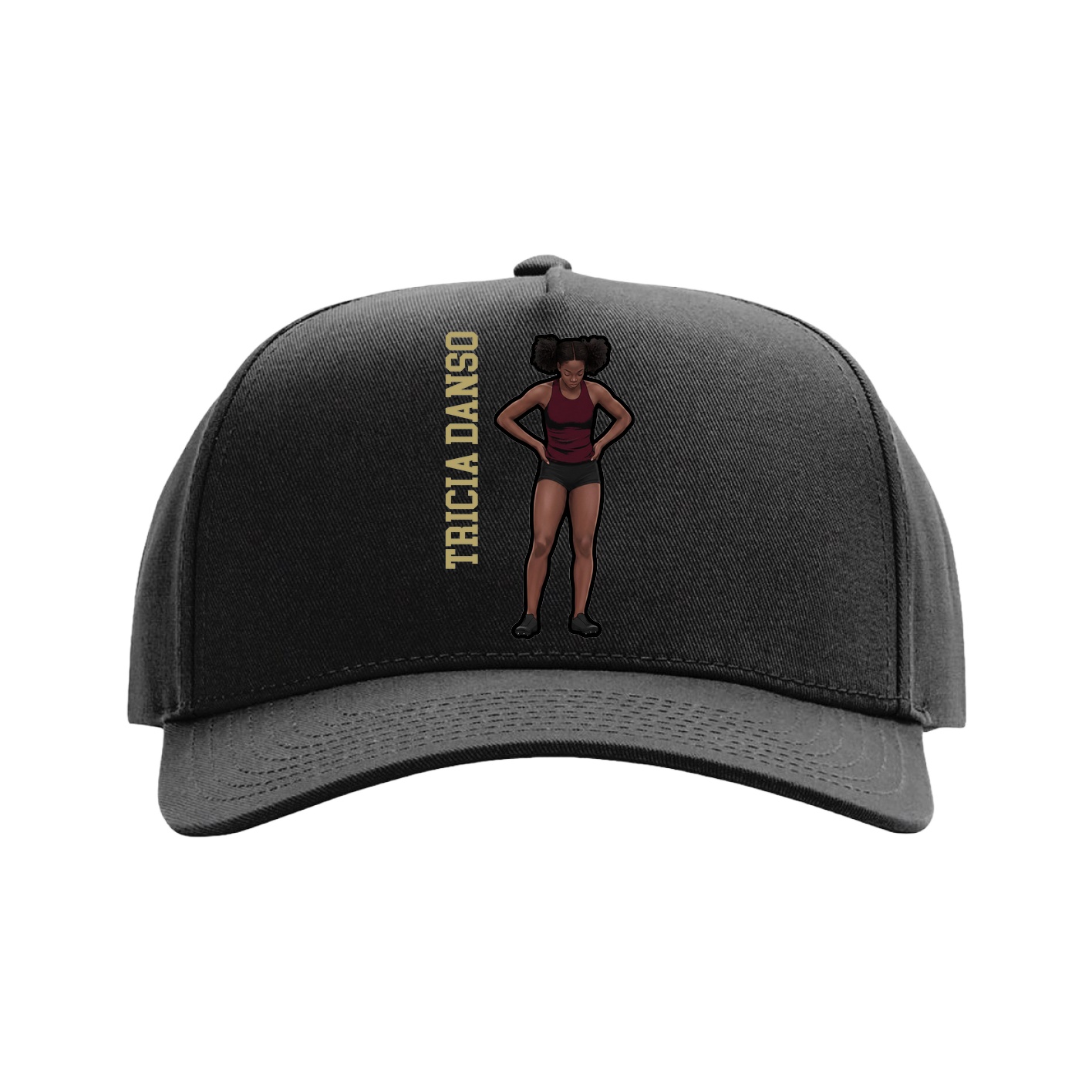 Full Fabric Five-Panel Champ Cap — Name Vertical in Black
