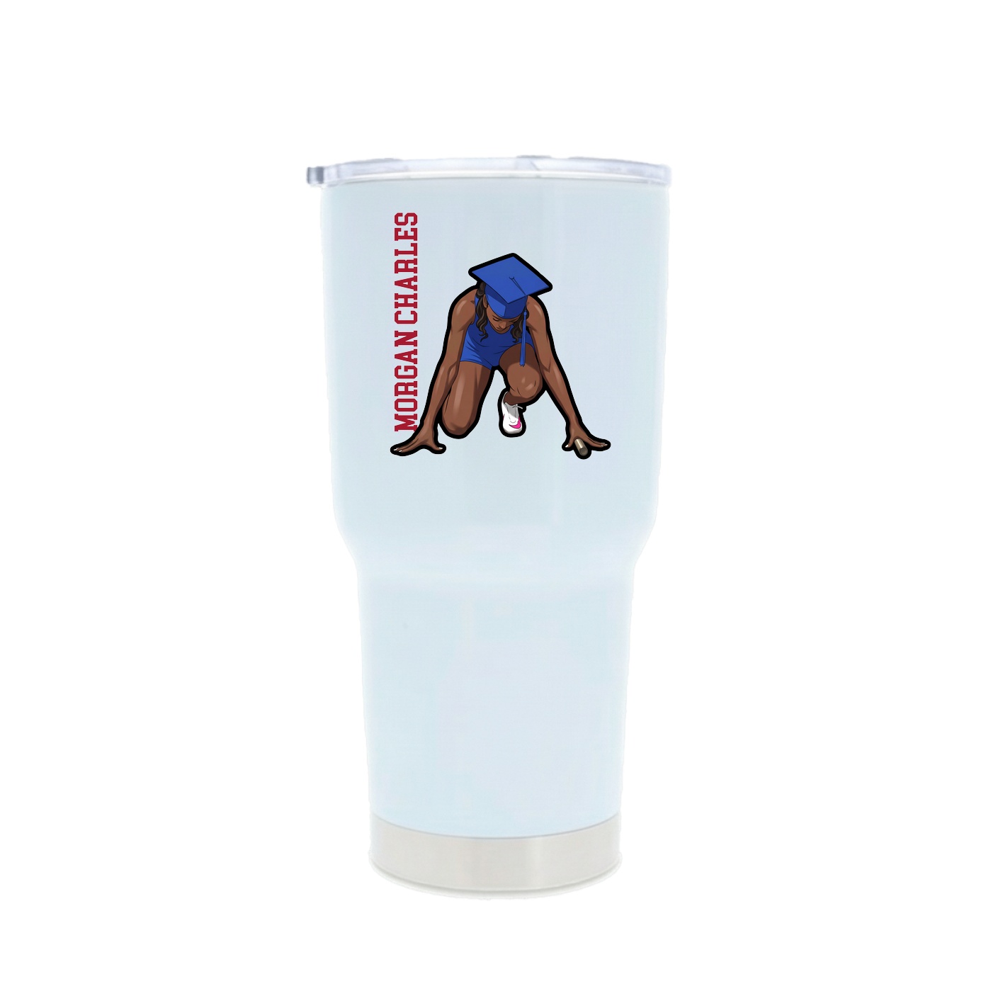 30oz Stainless Steel Tumbler — Name Vertical in White