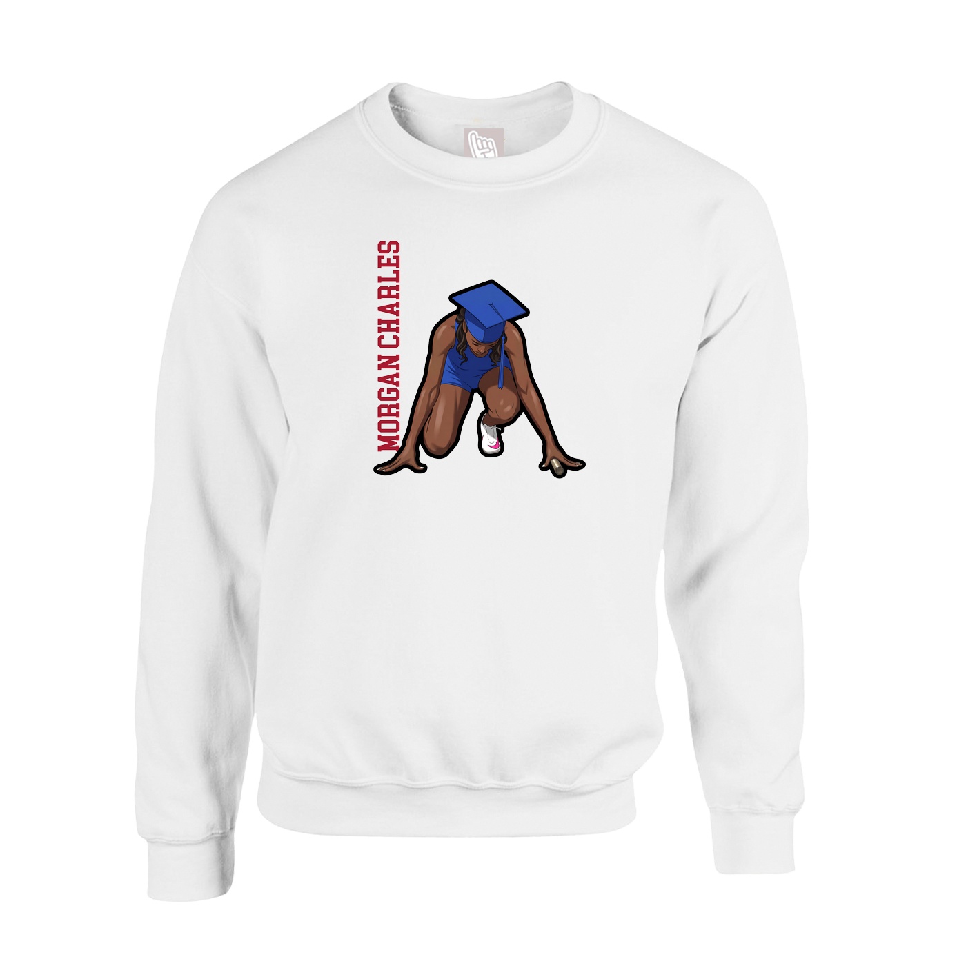 Fleece Crew — Name Vertical in White