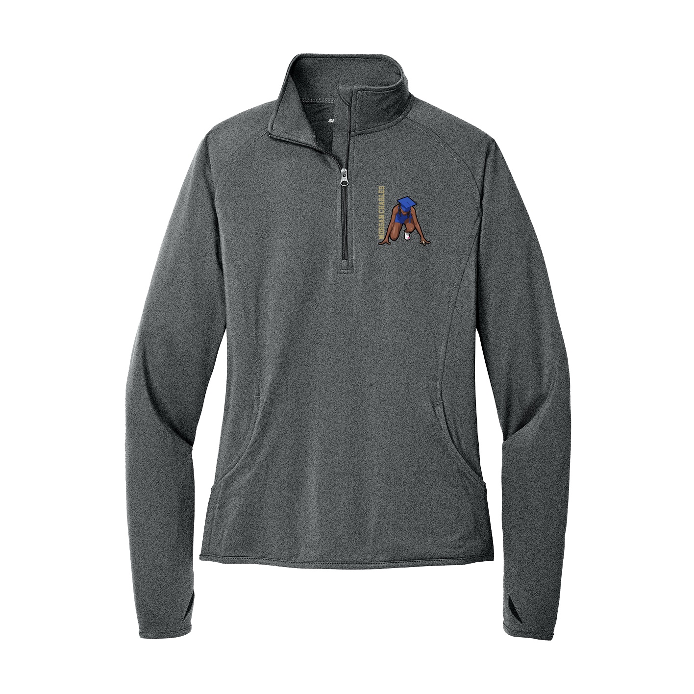 Women's Q-Zip Pullover — Name Vertical in Grey